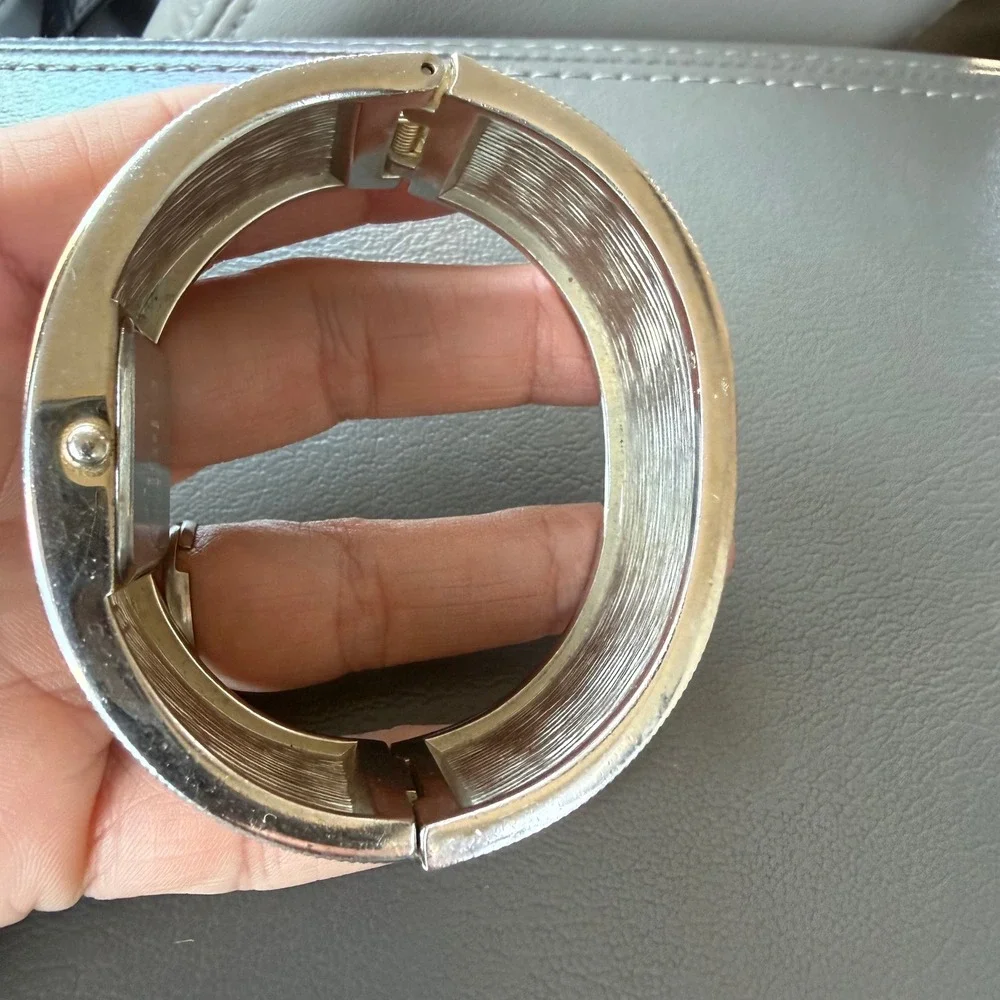 Studio Time Women Silver Pink Blue Enamel Cuff Bangle Watch  Quartz WORKS